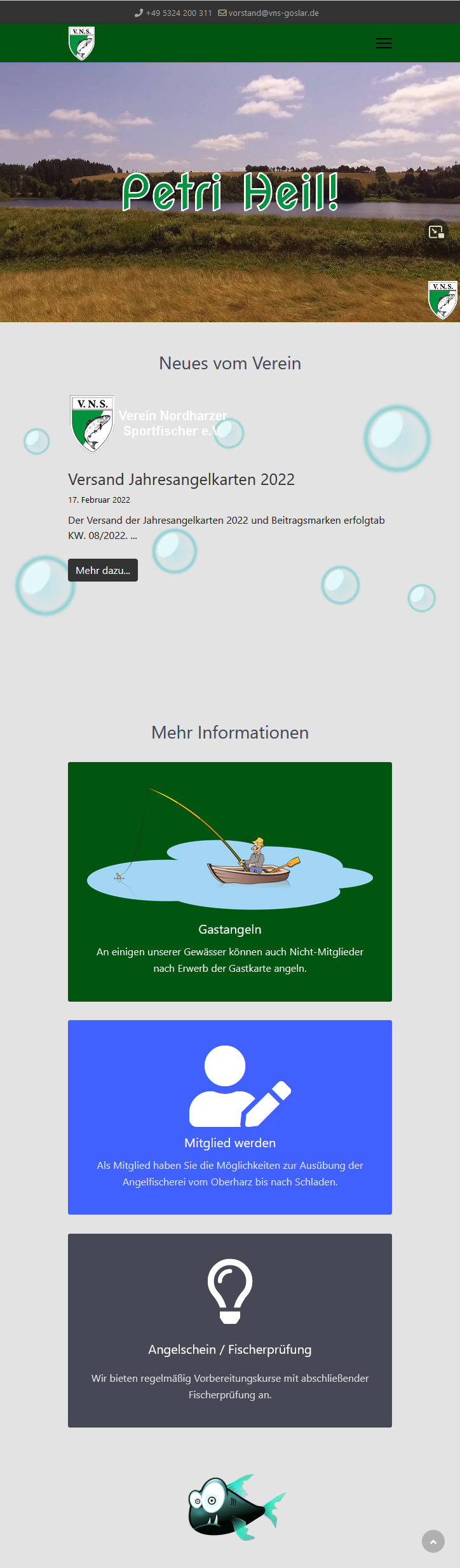 Dies ist ein Screentshot der Website vom Verein Nordharzer Sportfischer